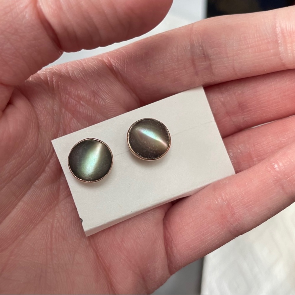 Antique Cat’s Eye Operculum 14k Screwback Earrings